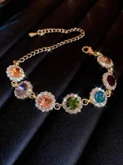 ジュエリー レディース ブレスレット ラインストーンブレスレット 丸形 輝くスパークル ジルコニア 真鍮合金 アクセサリー 優雅な高級スタイル 結婚式用 レディース用 ハンドチェーン