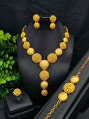 Ladies' Jewelry Set - 4 Pieces: Round Pendant Necklace, Earrings, Bracelet, and Ring. Gold Plated. Perfect for brides, parties, anniversaries, and Valentine's Day. (African, Middle Eastern, Dubai)