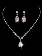 Women's Jewelry Set: Sparkling Bride Jewelry Set - Includes Earrings + Necklace, Waterdrop-Shaped Jewelry Set