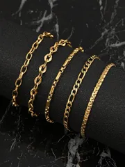 ジュエリー メンズ ブレスレット セット 5個 ステンレス製18Kゴールドメッキ シンプル メンズ ブレスレットセット、日常使いや祝祭用ジュエリーに最適