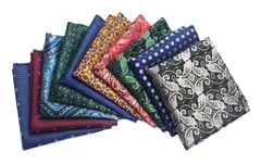 ポケットチーフ 10枚セット シルク メンズ ドット 水玉 チェック ペイズリー いろんな柄 お得 プレゼント おしゃれ ハンカチ 結婚式