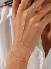 ジュエリー レディース ブレスレット 1個 ステンレススチール フルフィンガー チェーンブレスレット、18Kゴールドメッキ サテライトチェーン ビーズ付きジュエリーアクセサリー