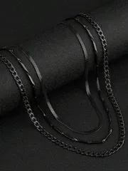 ジュエリー メンズ ネックレス セット ステンレススチール ネックレスセット 3本入り - カラビナチェーン、ツイストロープネックレス含む