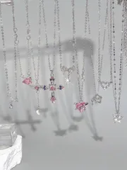 ジュエリー レディース ネックレス セット 9/8個 ファッショナブルなY2Kスタイル 精巧でかわいいデザイン ヴィンテージ マルチピース スタッカブル カラフル クリスタル ブリンブリン クロス、ハート、星、月、