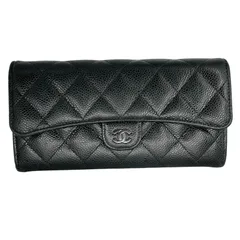 【CHANEL】シャネル マトラッセ ロングフラップウォレット キャビアスキン ココマーク 長財布 財布 レディース ブラック シルバー金具 【中古】USED-B 【9304】