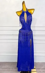 新品 ベリーダンス レース ブルー オリエンタル衣装 インナー付 オーダーメイド