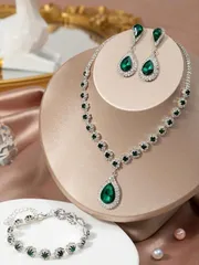 ジュエリー レディース セット シルバーメッキ ラインストーン マルチカラー エレガントなジュエリーセット 1ペア ピアス + 1つのネックレス + 1つのブレスレット、デイリーコーディネートに合わせられます