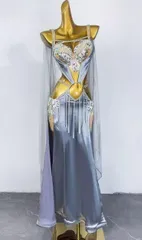 新品 ベリーダンス オリエンタル衣装 シルバー セットアップ オーダーメイド