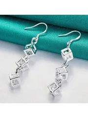 ジュエリー レディース イヤーアクセサリー  925スターリングシルバーメッキピアス ファッションジュエリー エレガントな女性 クリスタルラティスドロップロングピアス ファッションリーダー クリスマスギフト