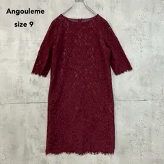 Angouleme アングレーム エンジ 総レース ワンピース チュニック 膝丈 五分袖 クルーネック 華やか 大人 上品 きれいめ フェミニン パーティー 二次会 結婚式 お呼ばれ セレモニー お出かけ 普段使い size9 ★ ■◆