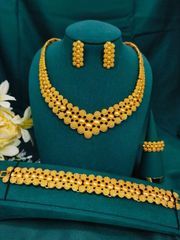 Fashionable Ladies' Round Ball Gold Jewelry Set (4 pieces) - Necklace, Earrings, Bracelet, Ring. Suitable for Europe, Africa, Dubai, Saudi Arabia, Brides, and Weddings.
