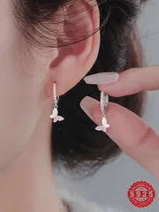 ジュエリー レディース イヤーアクセサリー 925スターリングシルバー ジュエリー マイクロインレイダイヤモンド蝶々ピアス 1ペア、エレガントでユニークなデザイン、パーティー、ギフト、デイリーウェアに最適、繊細なギ