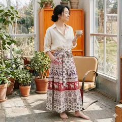 Freada フリーダ インド木版ラップスカート 巻きスカート 2022SS マルチカラー フリーサイズ 総柄 美品 エスニック ボヘミアン 6M078のサムネイル