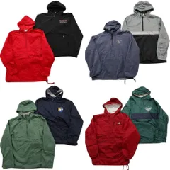 古着卸 まとめ売り アノラックパーカー ジャケット 8枚セット (メンズ S /M ) ワンポイント ライン ブラック レッド 中古 古着 NE2822