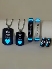 ジュエリー レディース セット 6個セット 蓄光ハート 「永遠に愛している」クラウンデザイン カップル用ステンレススチールネックレス、ブレスレット、リングセット、ファッションジュエリー、カップルコミットメントギフト