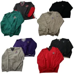 古着卸 まとめ売り ワンポイント プルオーバー ジャケット 8枚セット (メンズ L ) カレッジチーム ブラック ナイロン 中古 古着 NE2875
