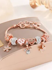 ジュエリー レディース ブレスレット アーティザンファッション マルチカラー中空ハート星プレーンピンクエッフェル塔クレイポストカード 1枚、ヘビの骨チェーン、ブレスレット&リストバンド