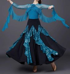 prima boutique 刺繍シフォンフリル社交ダンス衣装 フラメンコドレス