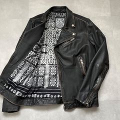ポールスミス シングルライダースジャケット ラムレザー 羊革 総柄