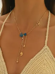 ジュエリー レディース ネックレス 1個 新作 クリエイティブなオーシャンスタイル ヒトデ&貝 ペンダントネックレス、ミニマリスト パーソナライズ ファッショナブル 日常使い