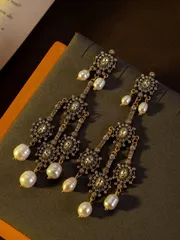 ジュエリー レディース イヤーアクセサリー ヴィンテージ パレススタイル 養殖真珠ドロップピアス1組、パーティーや友人に最適なファッションジュエリーアクセサリーギフト