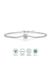 ジュエリー レディース ブレスレット 1個 1カラット ラウンド モアサナイト ブレスレット、18金メッキ S925スターリングシルバー、四爪設計メインストーン & パヴェデザインチェーン、調節可能なドローストリン