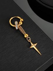 珠寶 男士 耳飾 1件 不鏽鋼十字 星星 吊墜 流蘇鏈，不鏽鋼 珠子 耳環 男士，時尚 個性化