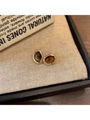 珠寶 女士 耳飾 一對 優雅棕色 迷你不對稱幾何形狀 琥珀色寶石合金樹脂耳釘，適合女性日常珠寶飾品