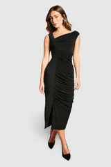 【送料無料】 コースト レディース ワンピース トップス Strappy Mix Fabric Pencil Midi Dress Black