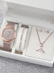 腕時計 レディース セット 6個セット レディース ファッション カジュアル スエード調デザイン文字盤 クラシック クオーツ 腕時計&ジュエリー (腕時計ボックス除く)