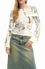 デジグアル レディース アウター パーカー・スウェット プリント セーター Desigual Abstract Print Off the Shoulder Sweater Anthracite Grのサムネイル
