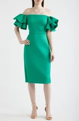 エリザジェイ レディース トップス ワンピース フリル Eliza J Ruffle Sleeve Off the Shoulder Cocktail Dress Green グリーン