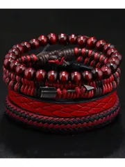 ジュエリー メンズ ブレスレット 4個 キューピッドの矢 ハート型 レッド PUレザー ブレスレット メンズ、カジュアルに着用できます