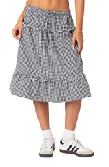 【送料無料】 アディクテッド レディース スカート ボトムス Gingham Tiered Ruffle Midi Skirt BlackAndWhite