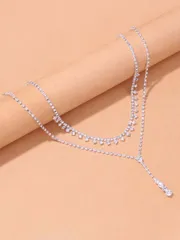 ジュエリー レディース ネックレス セット 水滴型ラインストーネックレス1個、ジャギーペンダントネックレス1個、女性のパーティーや日常着用に適しています