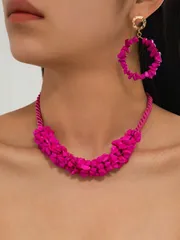 ジュエリー レディース セット ボヘミアン調 ヴィンテージ エレガントストーンビーズネックレス&ピアスセット 3点入り、夏のビーチ、パーティー、バンケット、デイリーウェアに適しています