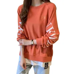 [スロウライド] レディース ロンT 長袖 シャツ トレーナー ウェア プルオーバー レイヤード トップス 薄手 大きい サイズ とれーなー パジャマ 女性 レデイース レディー 上着 寝間着 ロンティー 運動着 ながそで ジャージ ろん [オレンジ] [M]