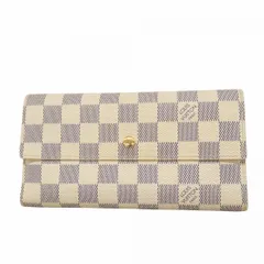 ★SALE【6cc4031-k】ルイヴィトン 三つ折り長財布 ダミエ・アズール ポルトフォイユインターナショナル N61732 ホワイト【中古】レディース