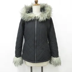ユニクロ UNIQLO キルティングジャケット ジップアップ フード フェイクファー 中綿 黒 ブラック L