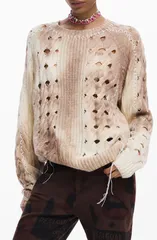 デジグアル レディース アウター パーカー・スウェット クルーネック セーター Desigual Open Stitch Crewneck Sweater Light Beige ベージュのサムネイル