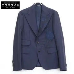 DOLCE&GABBANA ドルチェアンドガッバーナ ﾈｲﾋﾞｰ G2JA6Z ﾌﾗﾜｰ刺繍 段返り3つﾎﾞﾀﾝｼﾞｬｹｯﾄ 48