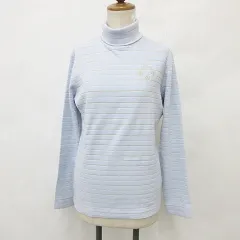 キャロウェイ CALLAWAY ゴルフ スポーツウエア シャツ 長袖 タートルネック ハイネック ボーダー ラメ 起毛 ブルー シルバー ゴールド L