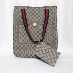 美品 グッチ GGスプリーム GGプラス シェリーライン レザー コーティングキャンバス ブラウン トートバッグ ハンドバッグ ポーチ付き オールドグッチ