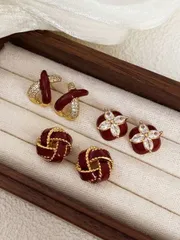 ジュエリー レディース イヤーアクセサリー セット 3個セット ミニマリスト ヴィンテージ 釉薬 ツイスト クリスクロス フィッシュテール スタッドピアス、エレガントなデザインのピアスセット、女性の日常着や休日着に