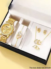 腕時計 レディース セット 6個セット レディース ファッション ウォッチセット、繊細な時計に複数のダイアル デザイン、マッチングするハート型ブレスレット、ネックレス、ピアス、リングが含まれています。セット全体が輝