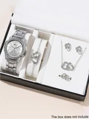 腕時計 レディース セット 6個セット レディース ファッション ウォッチセット、繊細な時計に複数のダイアル デザイン、マッチングするハート型ブレスレット、ネックレス、ピアス、リングが含まれています。セット全体が輝