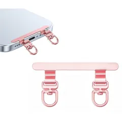 【新品】 Chisafly スマホストラップ スマホ ストラップホルダー ２口 携帯ストラップホルダー 【傷防止フィルム加工・浮かない折り曲がれ設計・ステンレス製・メッキ仕上げ・極薄】 20kgまでの荷重量 おしゃれ 回転 充電出来る 落下紛失防止 ピンク 1