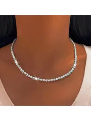 ジュエリー レディース ネックレス 925スターリングシルバー ラグジュアリージルコニアテニスネックレス 1個、エレガントで日常着用に適しています。パーティー、結婚式にも。家族、友人、クリスマス、ハロウィン、バレン