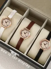 腕時計 レディース セット 3点セット ヴィンテージカジュアル レディース腕時計、クォーツ式、ラウンド小ダイヤル、ローマ数字、PUレザーバンド、女性への贈り物に最適、休日や誕生日、日常着、祭り、パーティー、結婚式に