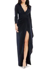 ドレスザポプレーション レディース トップス ワンピース トール Dress the Population Shania Metallic Wrap Front Long Sleeve Gownavy Multi ネイビー